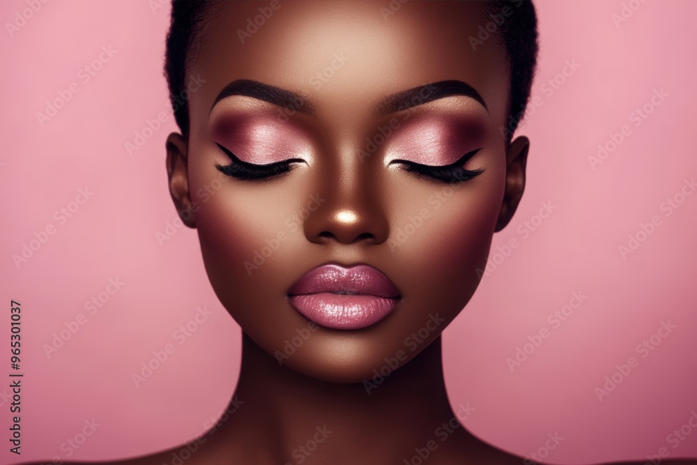 Flawless beauty portrait of African woman with pink makeup Flawless beauty portrait of African woman with pink makeup