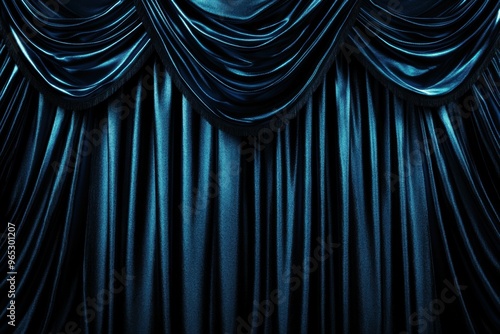 Elegant blue velvet theater curtains background photo