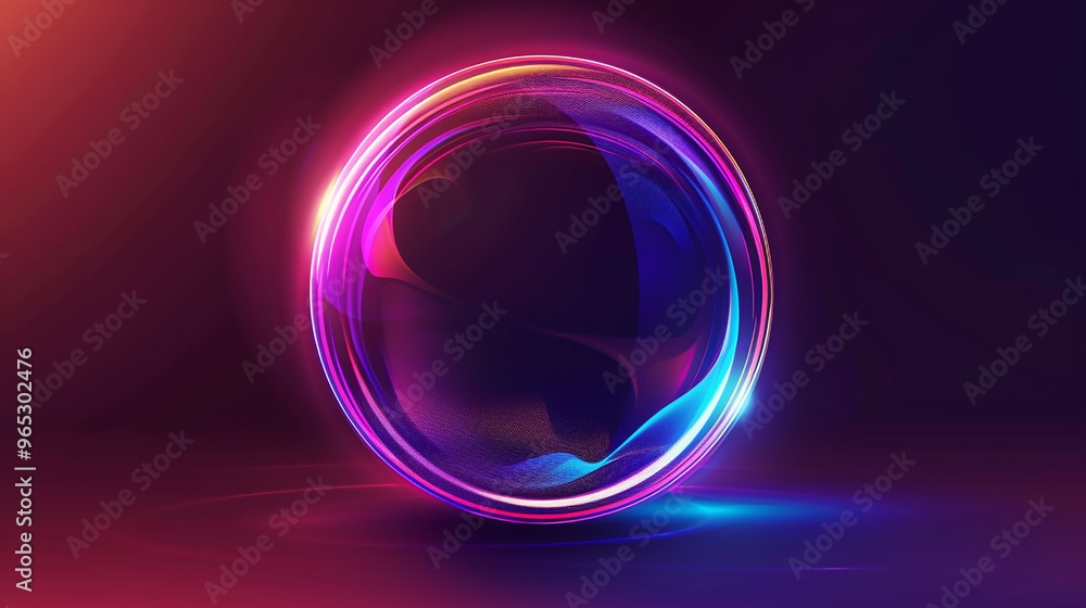 Abstract glowing sphere with colorful neon rings on a dark background Abstract glowing sphere with colorful neon rings on a dark background