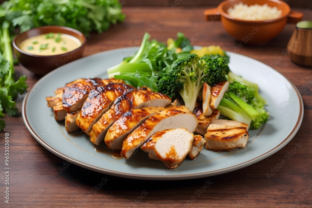 Fresh vegetable salad with grilled chicken breast Fresh vegetable salad with grilled chicken breast