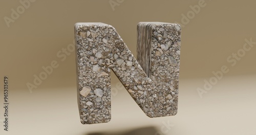 Alphabet. 3d letters render rock set.  Letters set. Letter Nn. Rock letter Nn photo