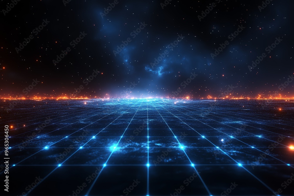 Futuristic Cyberspace Grid Network Digital Landscape Futuristic Cyberspace Grid Network Digital Landscape