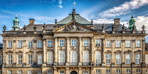 Extreme close up of the intricate details on the facade of Frederik s Church and the royal palace in Copenhagen, pillars, architecture, European, intricate, Frederik's Church, balconies photo