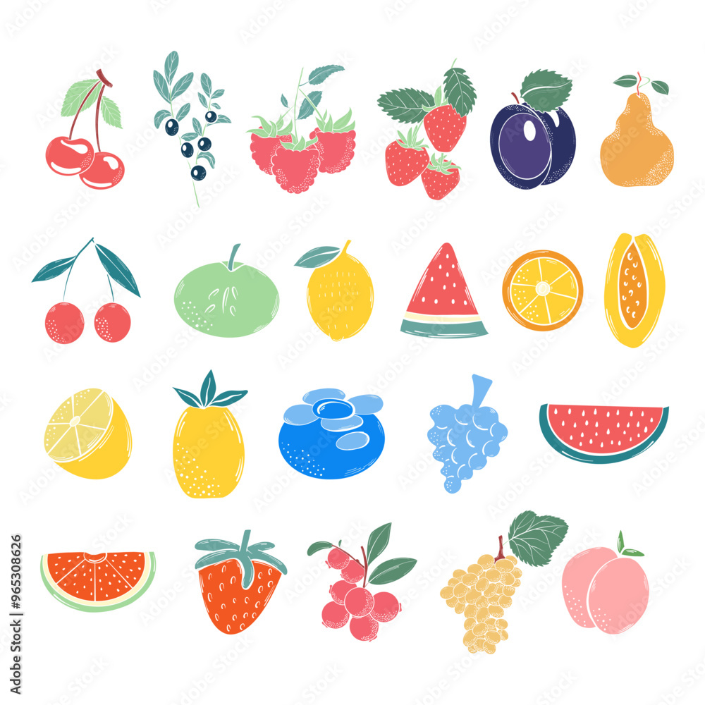 Set of hand drawing sweet fruit. Isolated, vector illustration. Create card, banner, label, pattern, fabric Set of hand drawing sweet fruit. Isolated, vector illustration. Create card, banner, label, pattern, fabric
