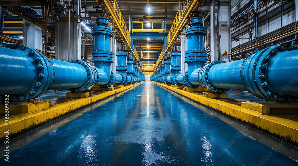 blue water pipes in a factory blue water pipes in a factory