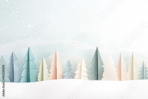origami winter landscape with trees