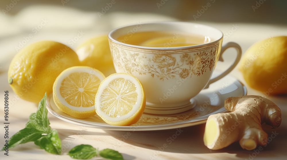 warm tea with lemon mint and ginger, perfect for cold days warm tea with lemon mint and ginger, perfect for cold days
