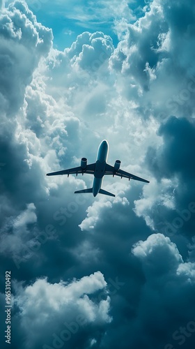 Airplane Flying Through Dramatic Cloudy Sky photo