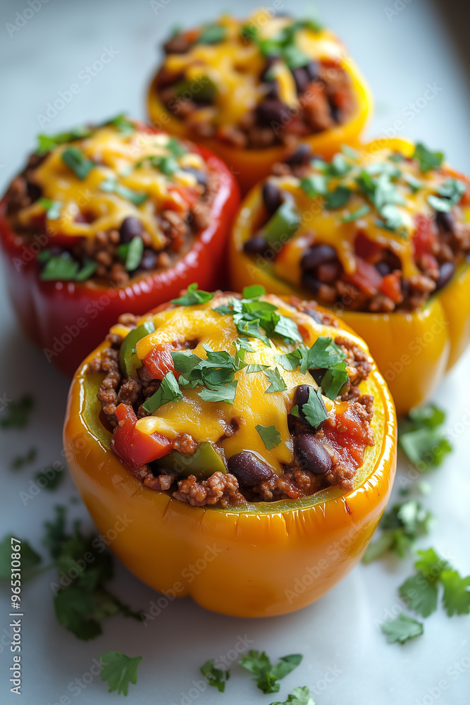 Stuffed peppers with ground meat and melted cheese Stuffed peppers with ground meat and melted cheese