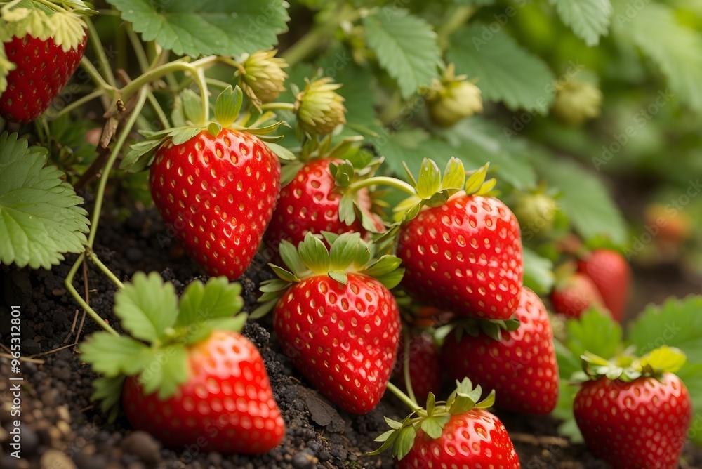 Close-up of ripening strawberry in the garden
Close-up of ripening strawberry in the garden