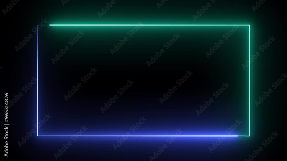 Neon glowing rectangle animation. 4k video. Square rectangle picture frame with two tone neon color motion graphic on isolated black background. Glowing neon Light, Square, empty square, Cube.