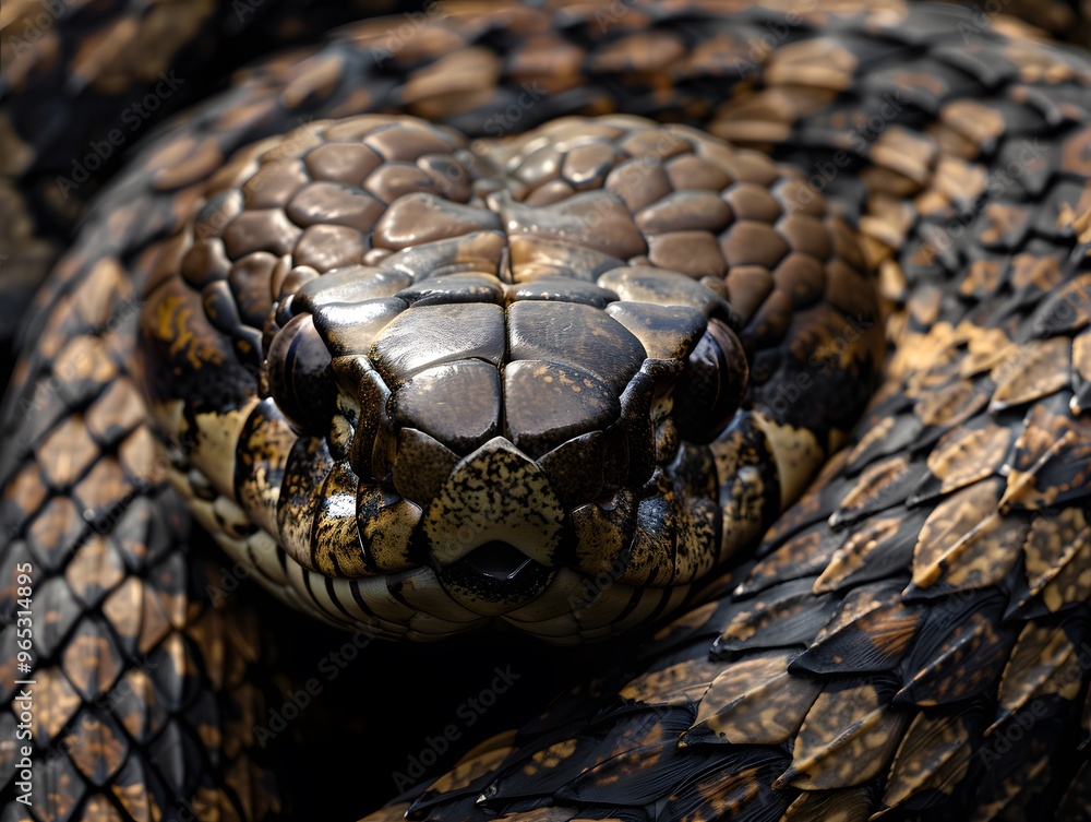 Close-up of python head. Snake coiled. Close-up of python head. Snake coiled.