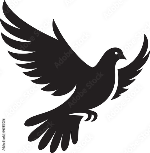 Beautiful Dove bird flying Silhouette vector illustration isolated on a white background