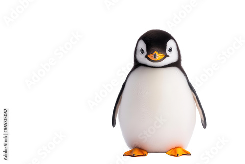 A cute and cheerful penguin standing proudly, showcasing its distinctive black and white plumage and bright orange feet.