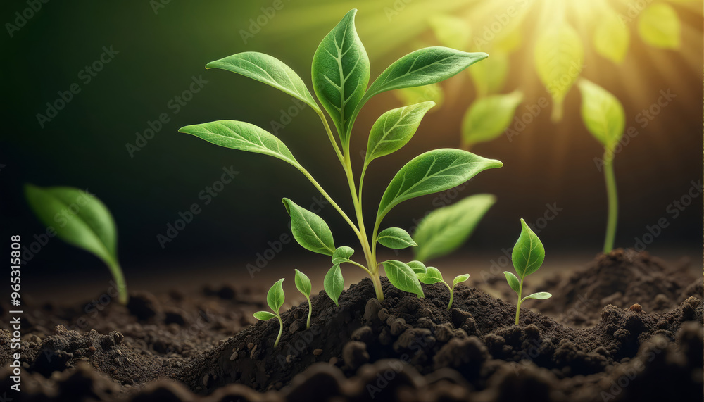 Growth of small green seedlings in the soil Growth of small green seedlings in the soil