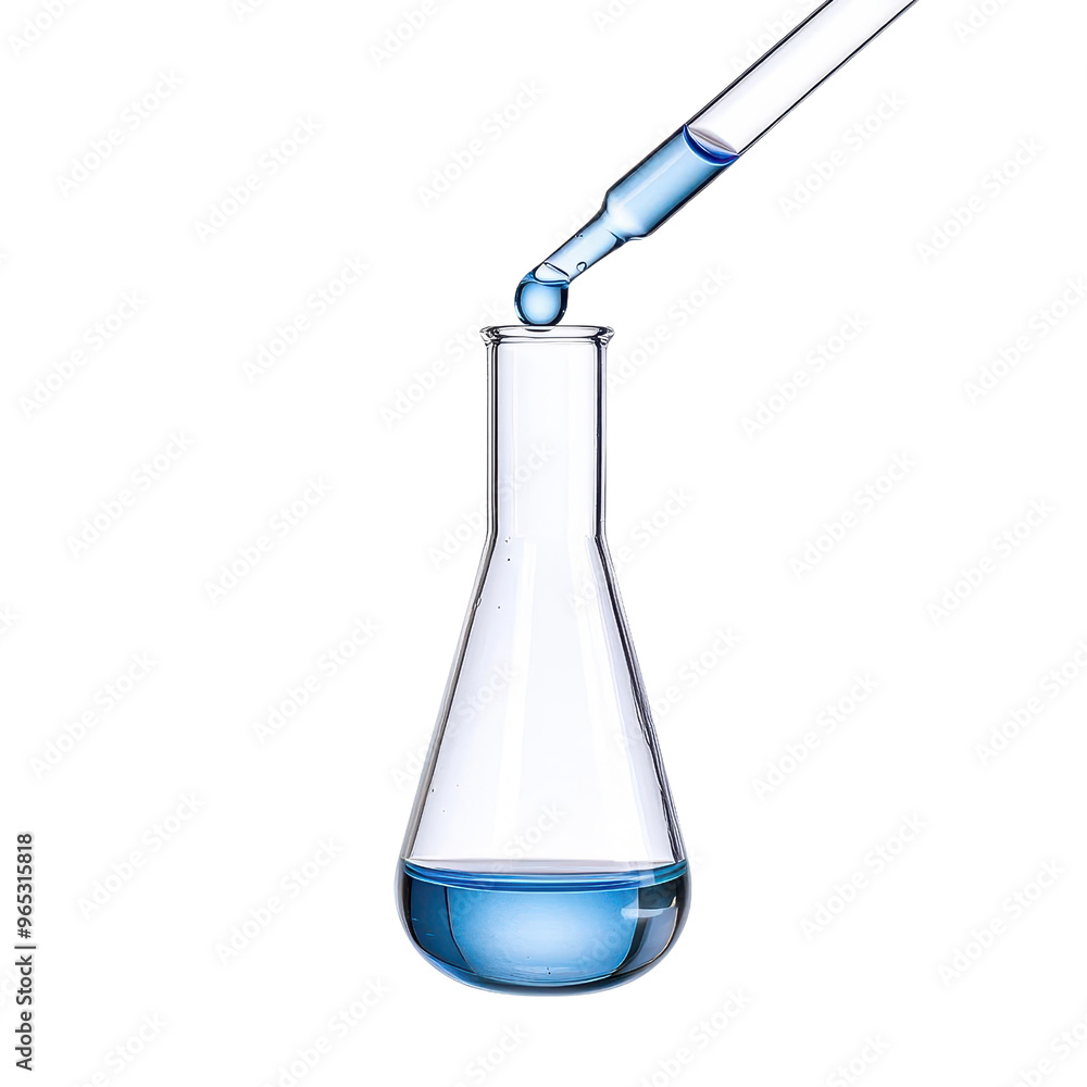 A laboratory scene featuring a pipette dispensing blue liquid into a clear flask, symbolizing scientific research and experimentation. A laboratory scene featuring a pipette dispensing blue liquid into a clear flask, symbolizing scientific research and experimentation.