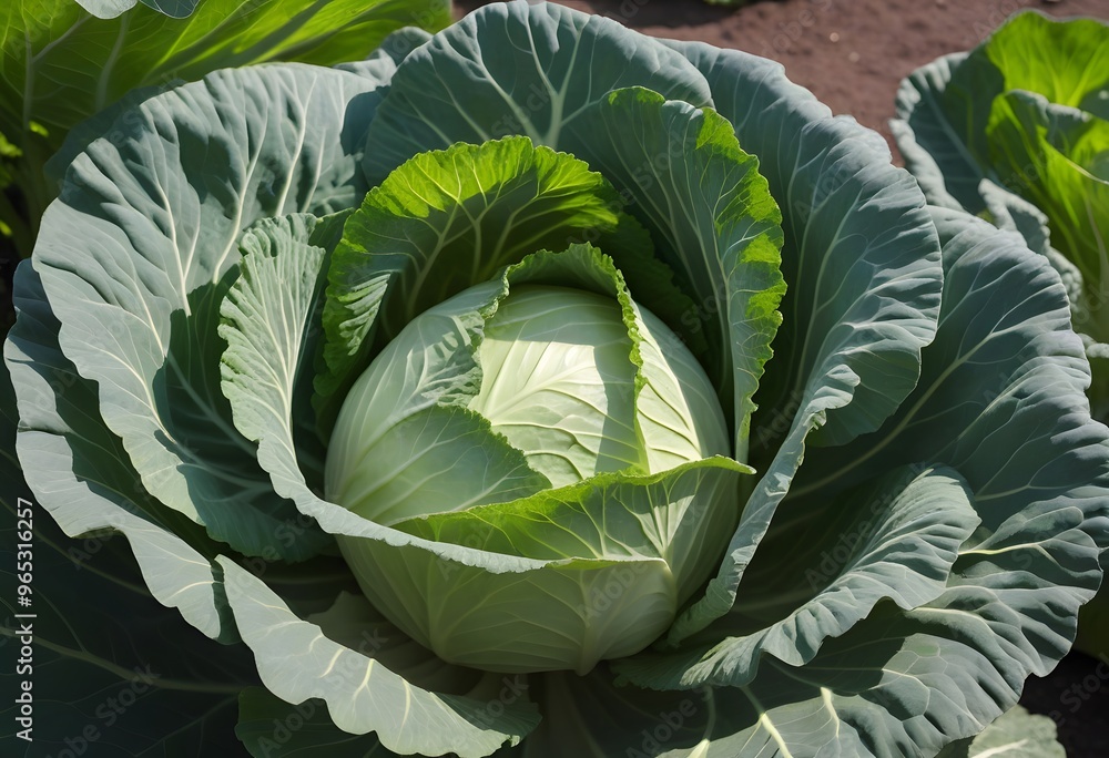 Obraz premium Fresh cabbage from farm field, cabbage in the garden. 