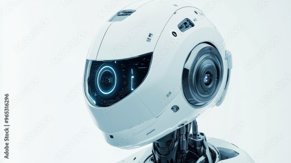White Robot Head with Glowing Blue Eye White Robot Head with Glowing Blue Eye