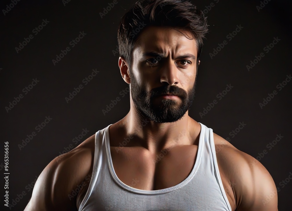 Fototapeta premium A portrait of a muscular man with a serious expression