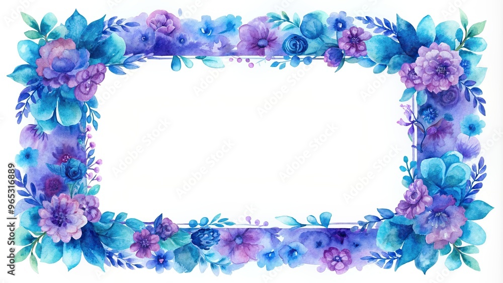 Blue and purple frame watercolor isolated on white background Silhouette of a delicate and elegant design suitable for wedding invitations greeting cards and artistic projects, blue