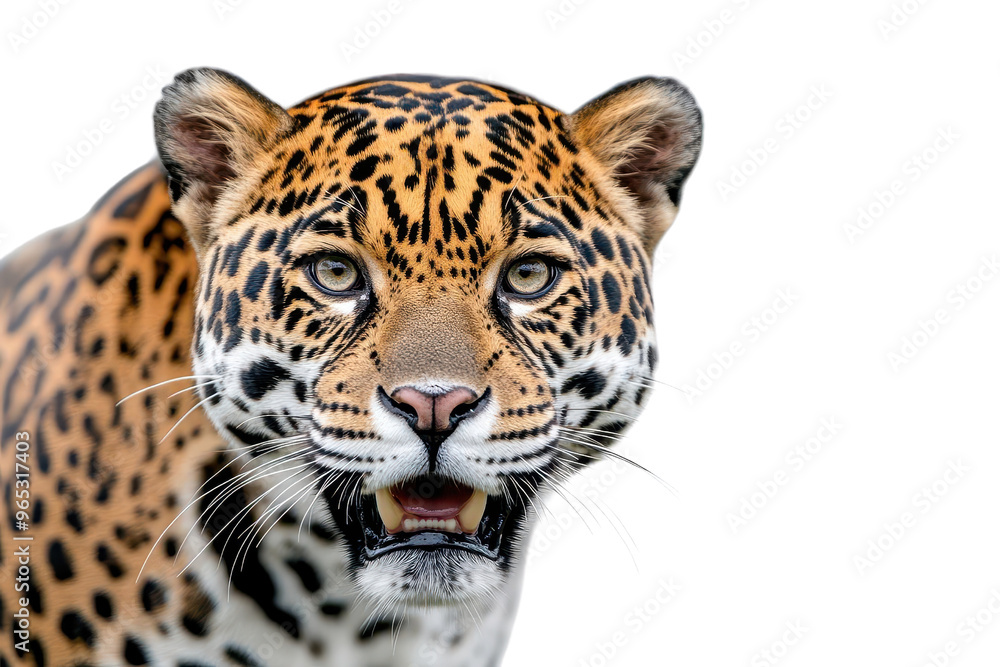 Close-up portrait of a fierce leopard showcasing its stunning coat and intense gaze, set against a black background. Close-up portrait of a fierce leopard showcasing its stunning coat and intense gaze, set against a black background.