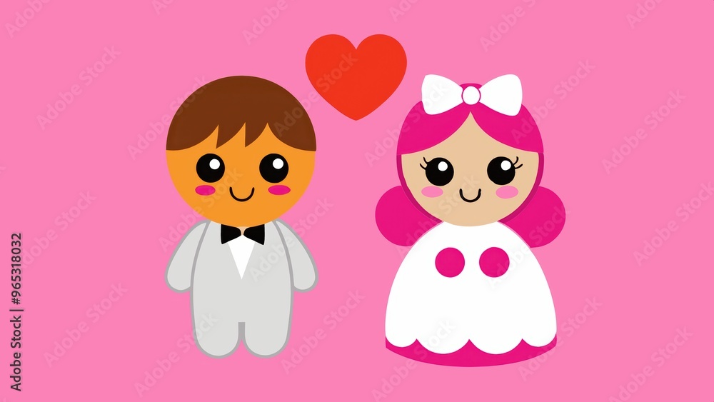Cute Cartoon Couple in Love with Heart Cute Cartoon Couple in Love with Heart