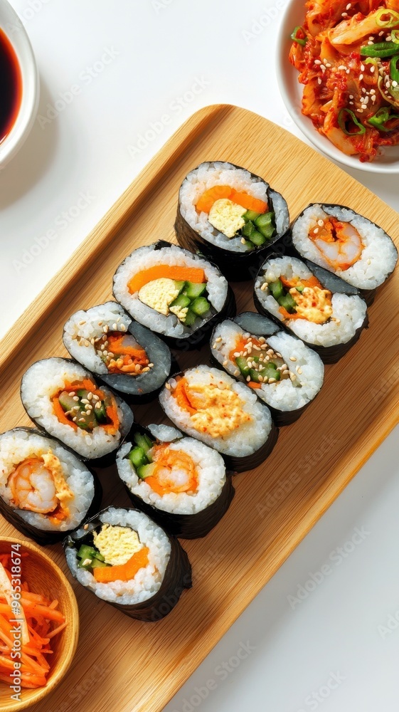 Kimbap is a Korean food consisting of rice and several ingredients seasoned with sesame oil and wrapped in nori seaweed,Korean food,healthy and delicious,Sushi Rolls,Gimbap traditional street food. Kimbap is a Korean food consisting of rice and several ingredients seasoned with sesame oil and wrapped in nori seaweed,Korean food,healthy and delicious,Sushi Rolls,Gimbap traditional street food.