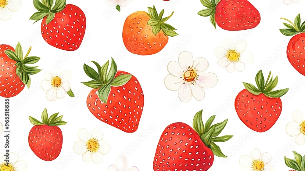 Seamless hand-drawn pattern of strawberries and flowers on a white background. Seamless hand-drawn pattern of strawberries and flowers on a white background.