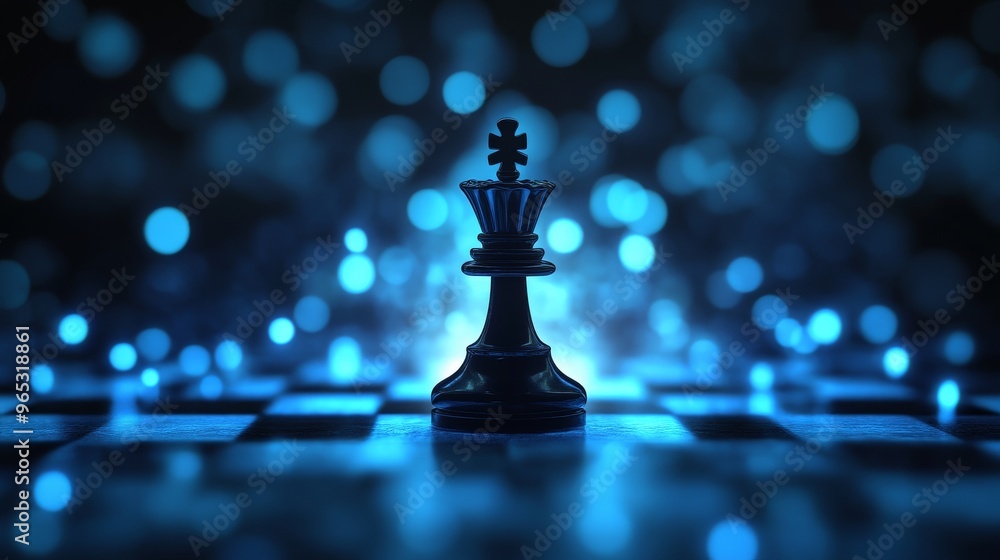 Chess queen piece on a board with bokeh effect, dramatic lighting. Strategic thinking and intellectual games concept Chess queen piece on a board with bokeh effect, dramatic lighting. Strategic thinking and intellectual games concept