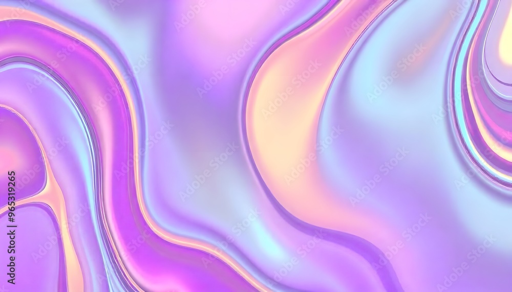 Naklejka premium Colourful Holo gradient background of purple and blue, Swirling, Render 3D surface and iridescent colors. reminiscent of a cosmic nebula