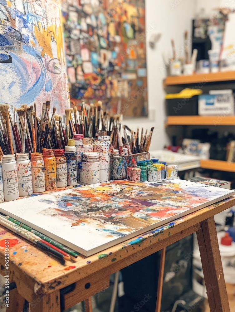Art Studio with Painting Supplies and Canvas. Art Studio with Painting Supplies and Canvas.