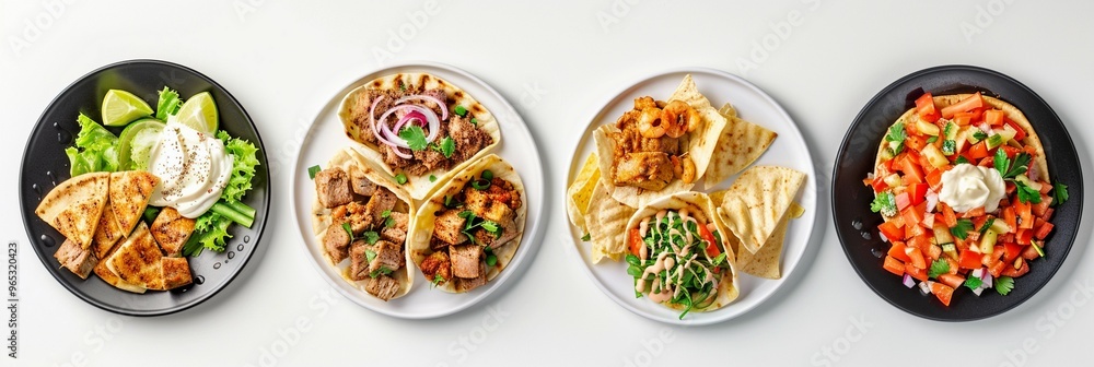 different dishes in plates Greek pita different dishes in plates Greek pita