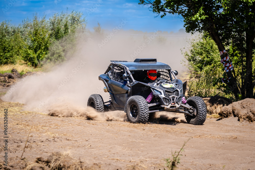 Cool view on hard ride UTV on sandy track. 4x4, extreme, adrenalin. Cool view on hard ride UTV on sandy track. 4x4, extreme, adrenalin.