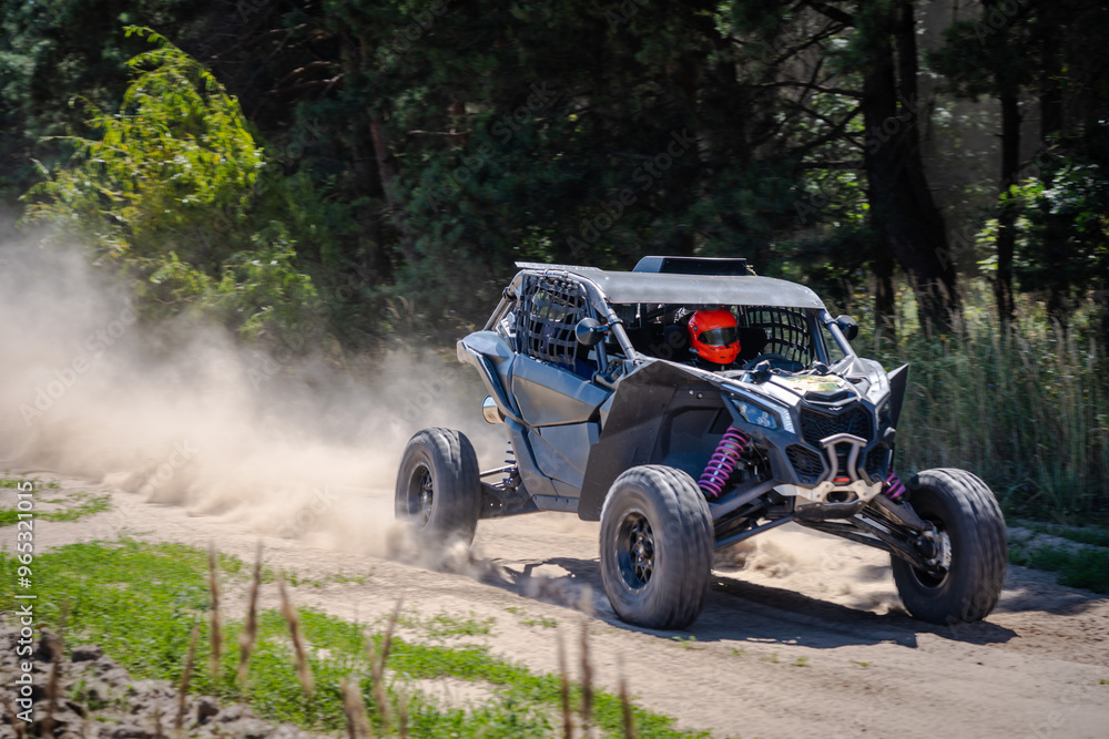UTV buggy, 4x4 competition on dusty road. Rally, extreme, adrenalin UTV buggy, 4x4 competition on dusty road. Rally, extreme, adrenalin