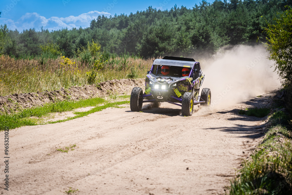 Outdoor activities UTV buggy on dusty track. 4x4, extreme, adrenalin Outdoor activities UTV buggy on dusty track. 4x4, extreme, adrenalin