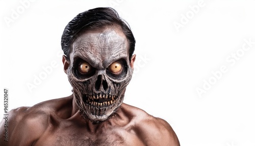 Scary and Creepy Monster with Gouged Eyes Resembling a Skull - Isolated on White Background photo