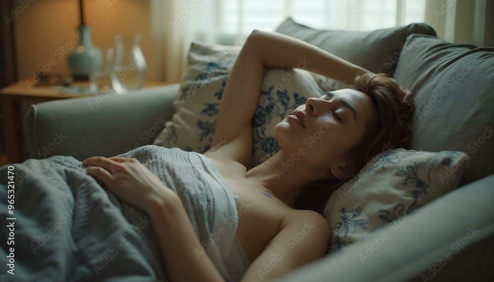 A tired person lying on a couch under a blanket with closed eyes, captured in soft indoor light. This scene portrays illness, fatigue, and the need for rest and recovery. A tired person lying on a couch under a blanket with closed eyes, captured in soft indoor light. This scene portrays illness, fatigue, and the need for rest and recovery.