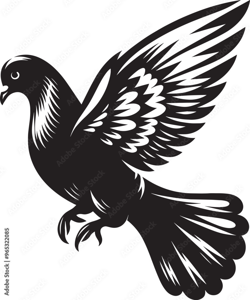 Fototapeta premium Beautiful Dove bird flying Silhouette vector illustration isolated on a white background