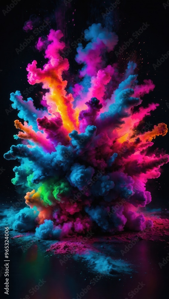 A colorful explosion of smoke and dust on a black background. A colorful explosion of smoke and dust on a black background.