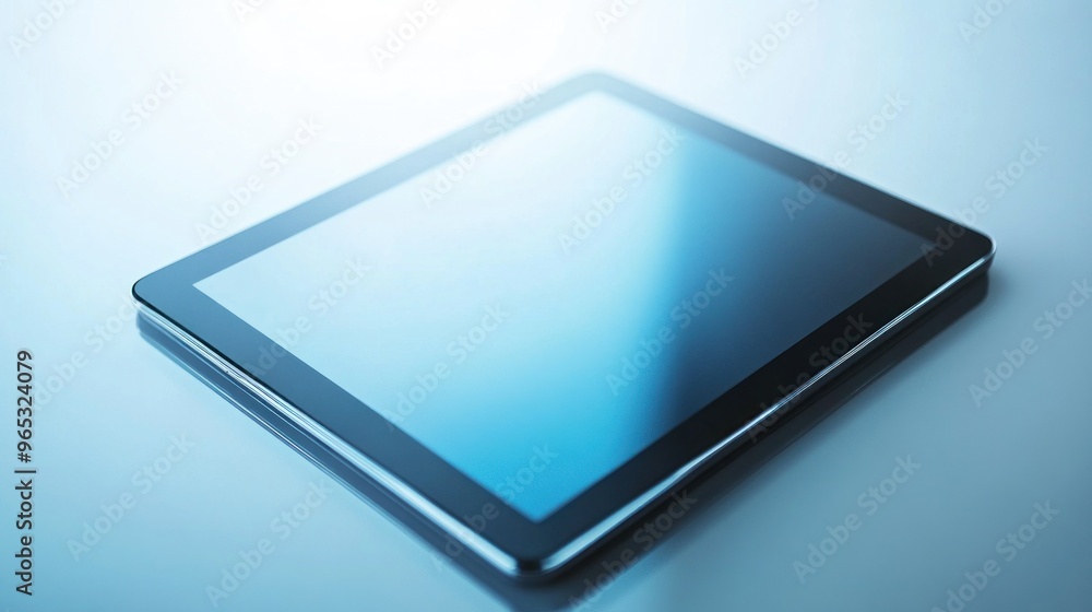 A Black Tablet Computer on a Blue Background A Black Tablet Computer on a Blue Background