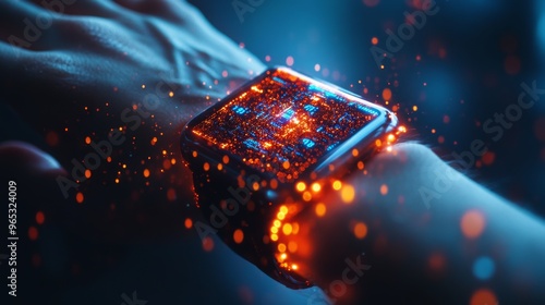Wearable biosensor technology demonstrating advanced health monitoring at a tech expo