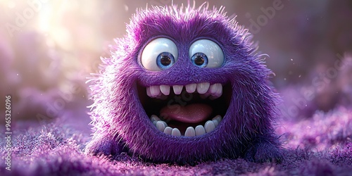 A cheerful purple cartoon monster perfect for Halloween-themed designs. Ideal for festive promotions, party invitations, and social media graphics, with copy space.