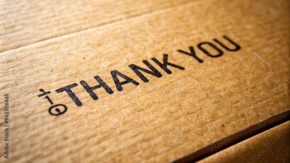 A close up shot of a cardboard box texture with the words Thank You written on it captured from a worm s eye view against a plain white background, gratitude, material, handwritten A close up shot of a cardboard box texture with the words Thank You written on it captured from a worm s eye view against a plain white background, gratitude, material, handwritten