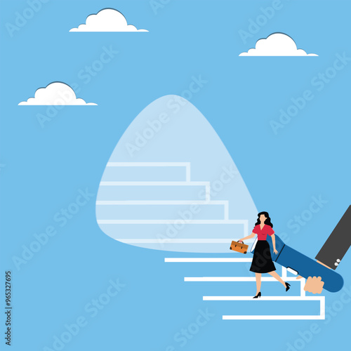 Flashlight illuminates steps for woman