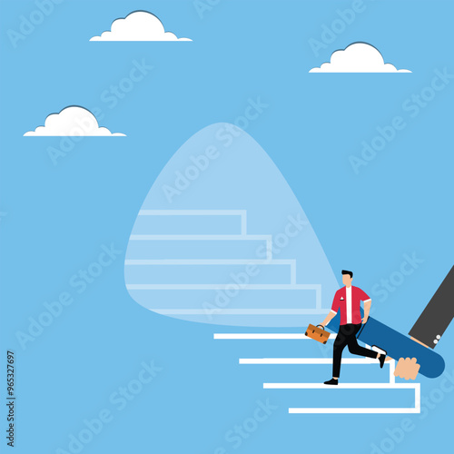Flashlight illuminates steps for man