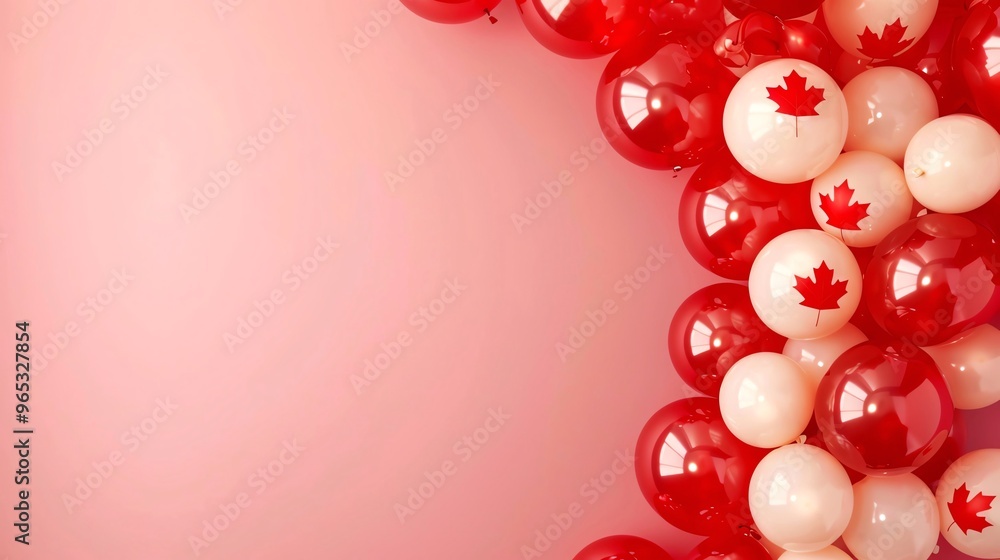Elegant Canadian flag balloon arch on a soft gradient background, infusing patriotic colors into festive arrangements with plenty of space for text Elegant Canadian flag balloon arch on a soft gradient background, infusing patriotic colors into festive arrangements with plenty of space for text
