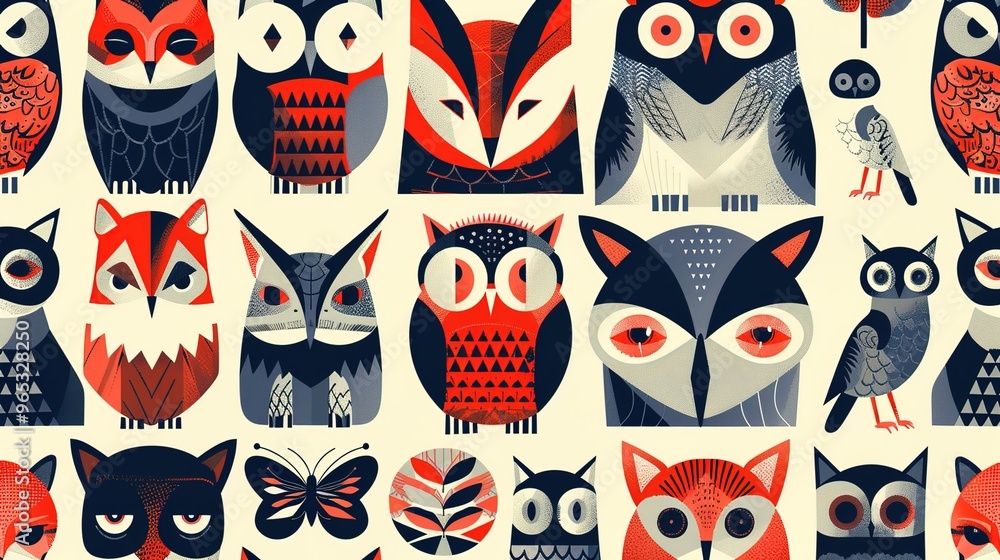 Geometric animal pattern wallpaper