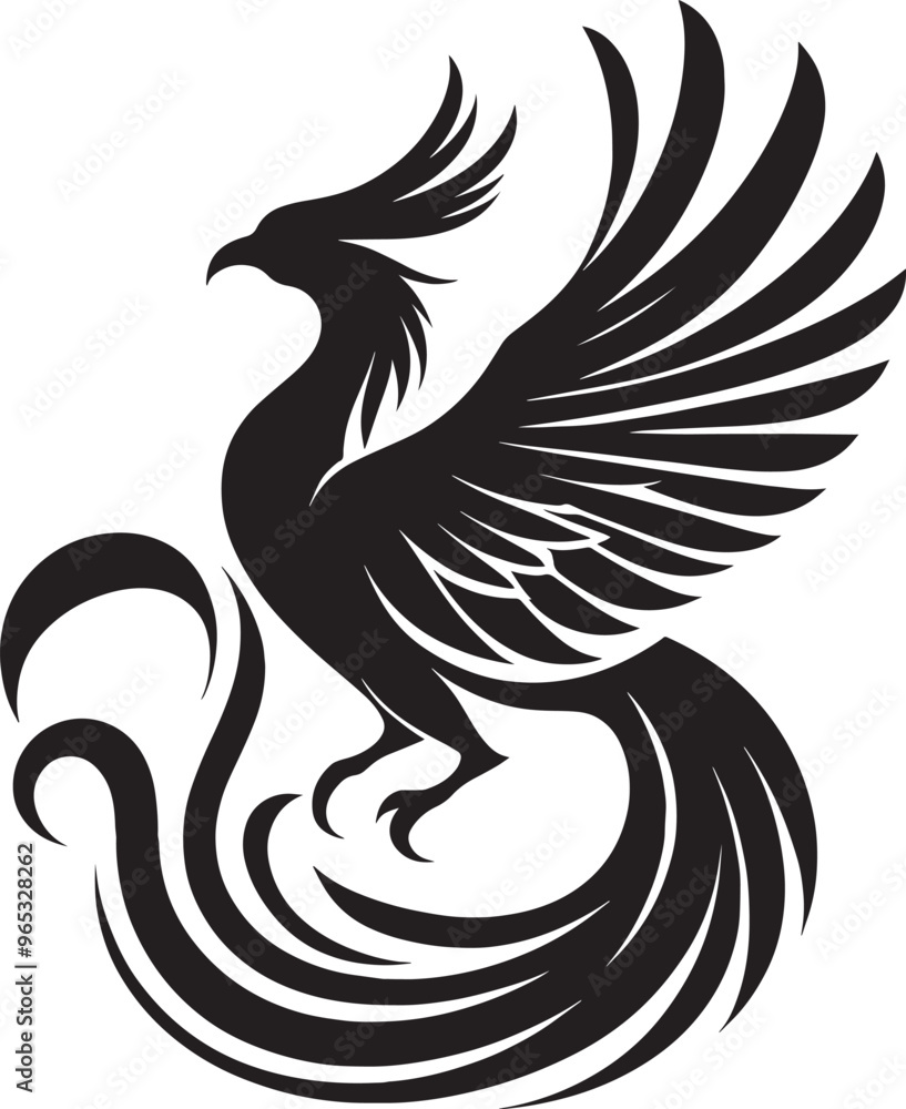 Beautiful Phoenix bird flying Silhouette vector illustration isolated on a white background Beautiful Phoenix bird flying Silhouette vector illustration isolated on a white background