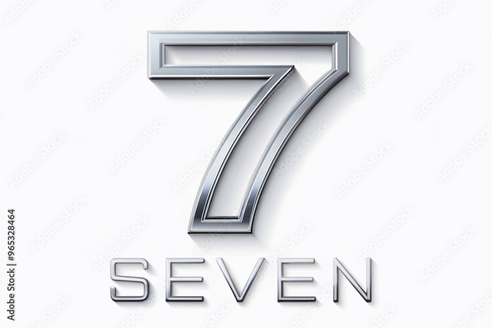 A silver numeral seven logo with sleek, curved lines and a stylized typography design element, isolated on a A silver numeral seven logo with sleek, curved lines and a stylized typography design element, isolated on a