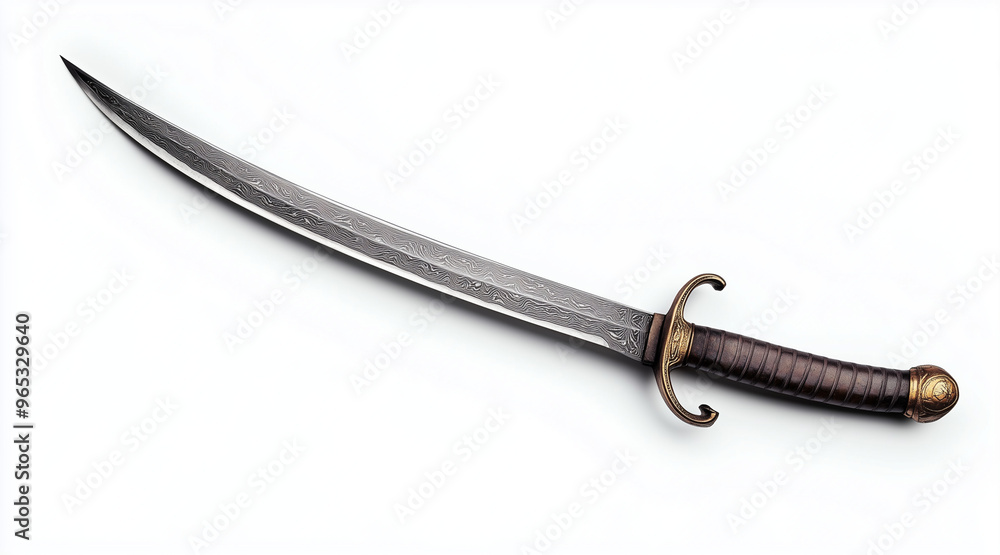 High quality photo of a pirates curved cutlass sword on a white background. Historical events isolated on white. Photo realistic photo.
High quality photo of a pirates curved cutlass sword on a white background. Historical events isolated on white. Photo realistic photo.